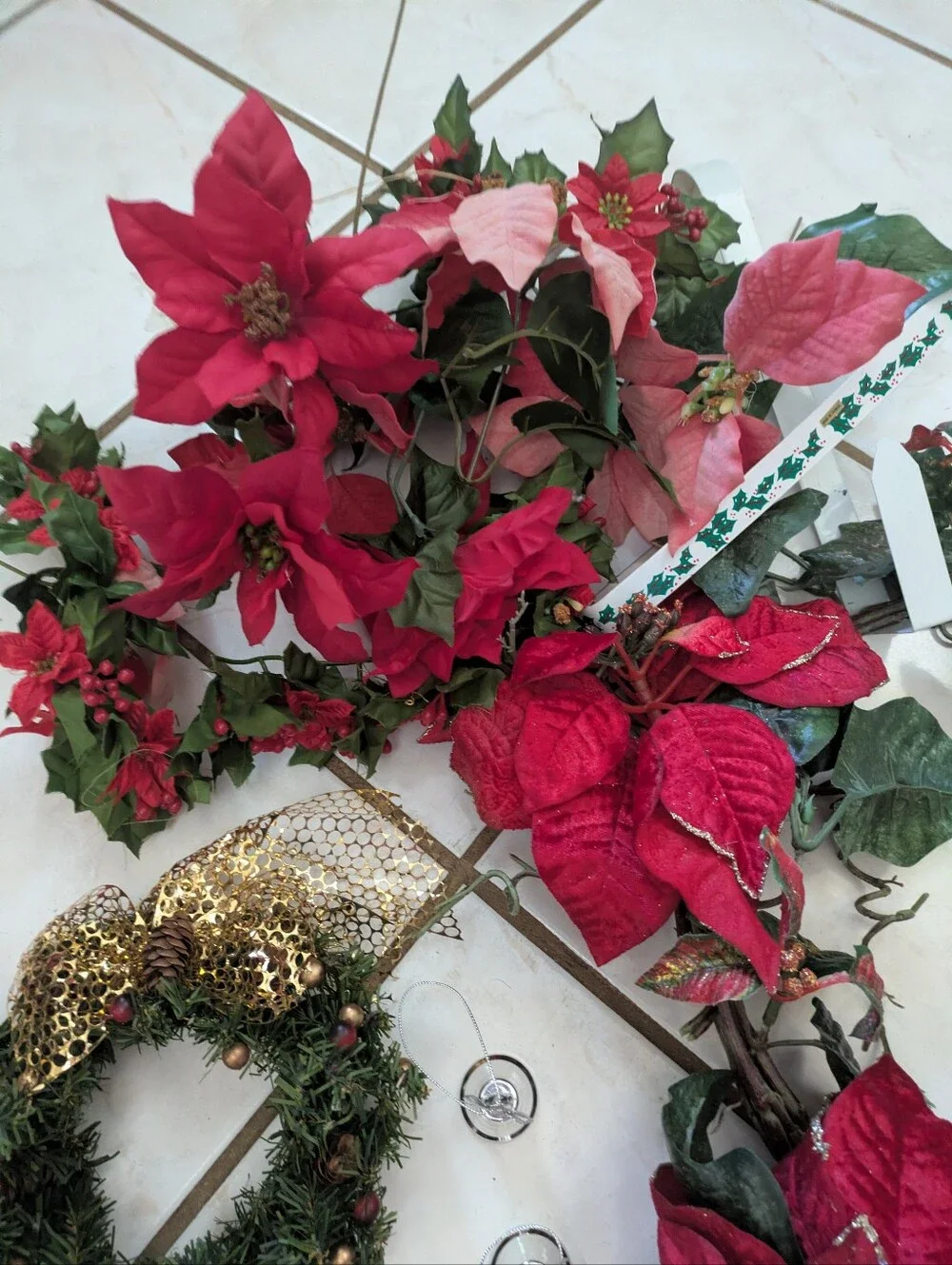 Vintage Christmas Decor Bundle - Wreaths, Garlands, Poinsettias & Ornaments Lot
